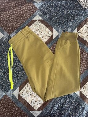 Figs Olive Drawstring Jogger Pants with Neon Yellow Cord
